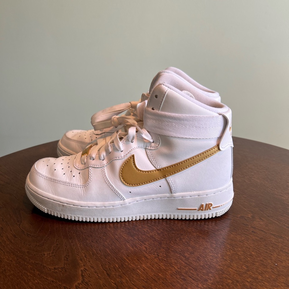 Nike Air Force Ones - white with gold - women 8